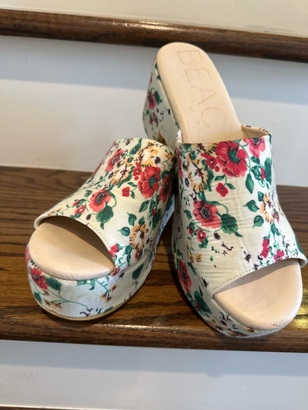 Beach Floral Platform Slide Sandals